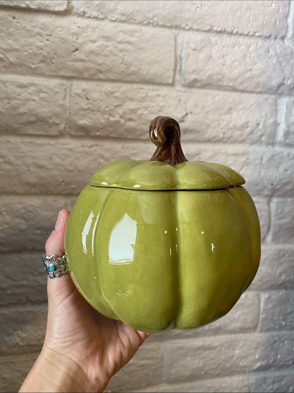 🌼 NEW Green Ceramic Pumpkin Lidded Jar for fall Pumpkin Cookie Jar - Picture 3 of 4
